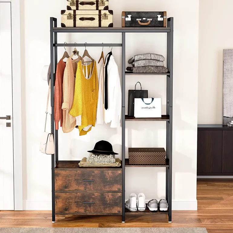 New Tribesigns Freestanding Closet Organizer, Garment Rack with 2 Fabric Drawers