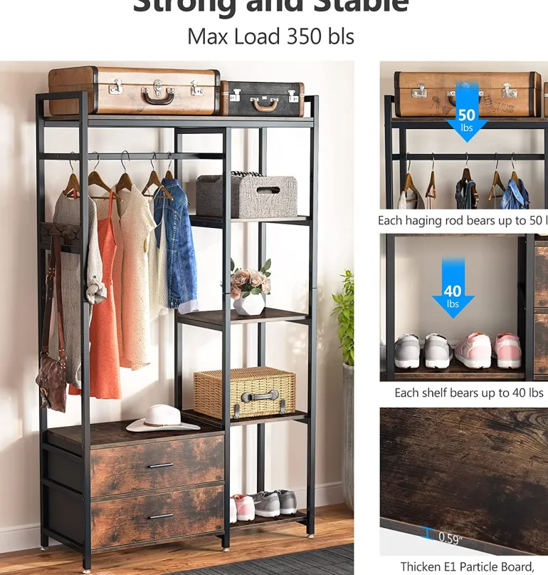 New Tribesigns Freestanding Closet Organizer, Garment Rack with 2 Fabric Drawers