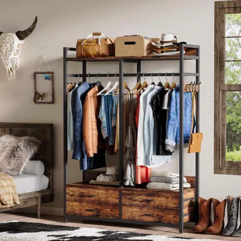 Best Tribesigns Freestanding Closet Organizer, Garment Rack with Drawers & Shelves