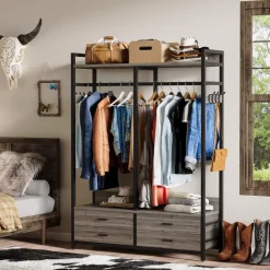 Best Tribesigns Freestanding Closet Organizer, Garment Rack with Drawers & Shelves