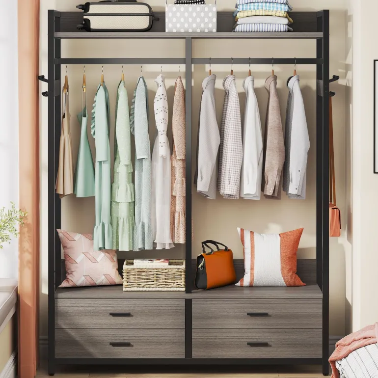 Best Tribesigns Freestanding Closet Organizer, Garment Rack with Drawers & Shelves