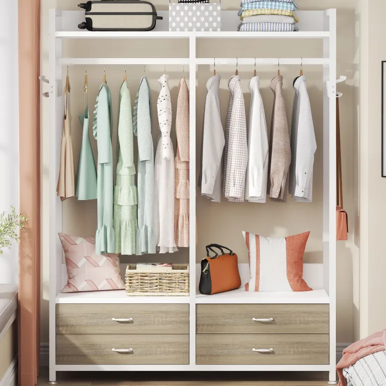 Best Tribesigns Freestanding Closet Organizer, Garment Rack with Drawers & Shelves