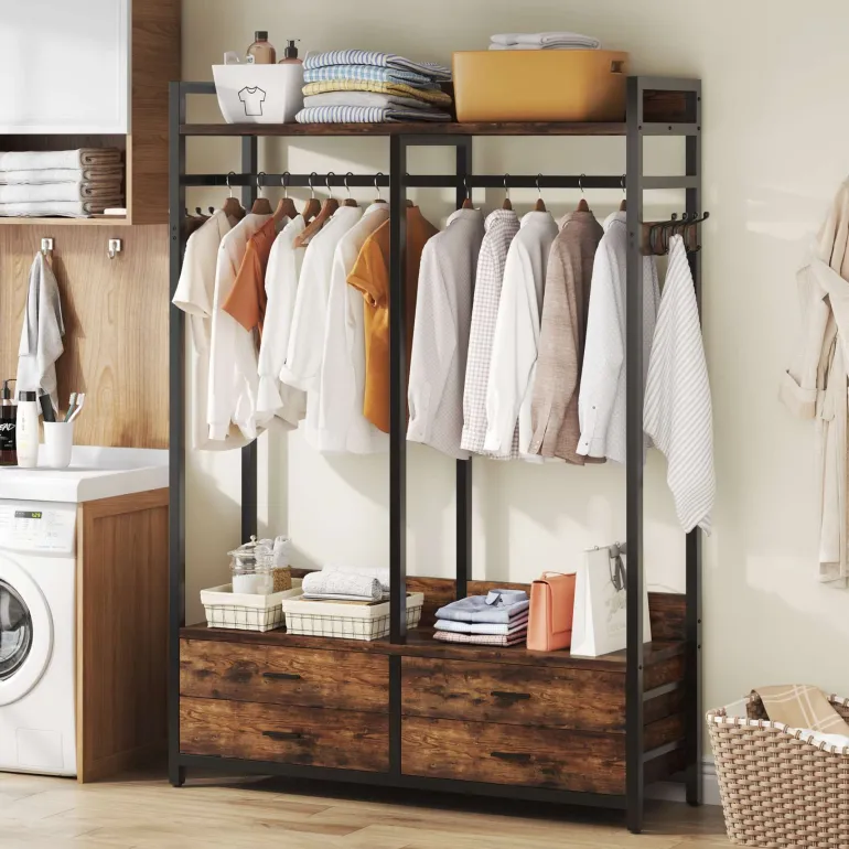 Best Tribesigns Freestanding Closet Organizer, Garment Rack with Drawers & Shelves