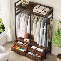 Best Tribesigns Freestanding Closet Organizer, Garment Rack with Drawers & Shelves