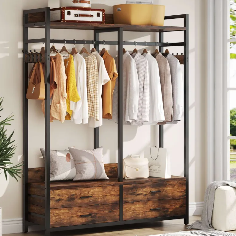Best Tribesigns Freestanding Closet Organizer, Garment Rack with Drawers & Shelves