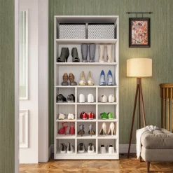 New Tribesigns Freestanding Shoe Cabinet, 24 Pair Shoe Rack with Side Hooks