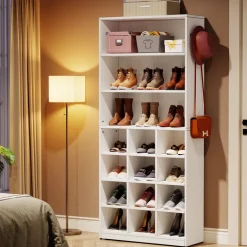 New Tribesigns Freestanding Shoe Cabinet, 24 Pair Shoe Rack with Side Hooks