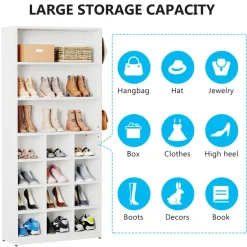New Tribesigns Freestanding Shoe Cabinet, 24 Pair Shoe Rack with Side Hooks