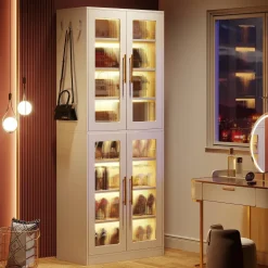 Shop Tribesigns Freestanding Shoe Cabinet with Acrylic Doors and LED Lights