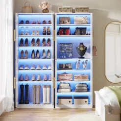 Shop Tribesigns Freestanding Shoe Cabinet with Acrylic Doors and LED Lights