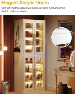 Shop Tribesigns Freestanding Shoe Cabinet with Acrylic Doors and LED Lights