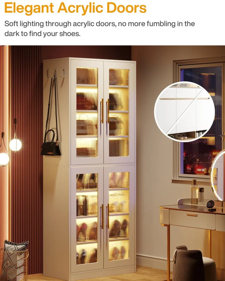 Shop Tribesigns Freestanding Shoe Cabinet with Acrylic Doors and LED Lights
