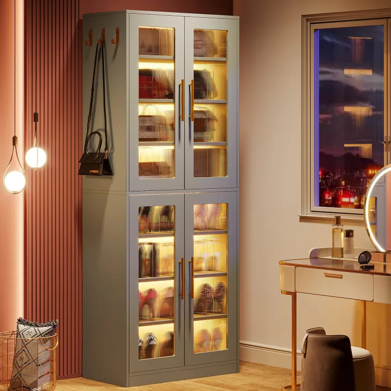 Shop Tribesigns Freestanding Shoe Cabinet with Acrylic Doors and LED Lights