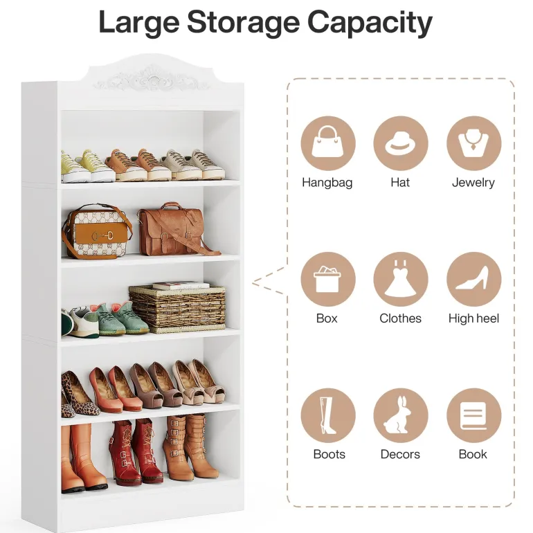 Shop Tribesigns Freestanding Shoe Cabinet, 72.8" Wood 5 Tiers Shoe Storage Rack