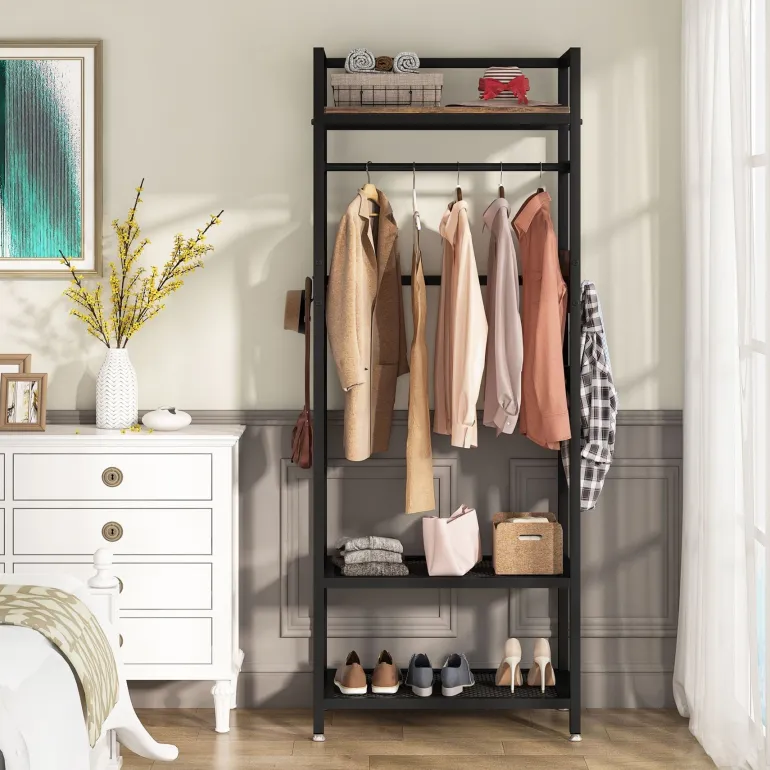 Best Sale Tribesigns Front view of 's Freestanding Closet Organizer, Small Entryway Coat Garments Rack, showcasing its minimalist design and space-saving features.