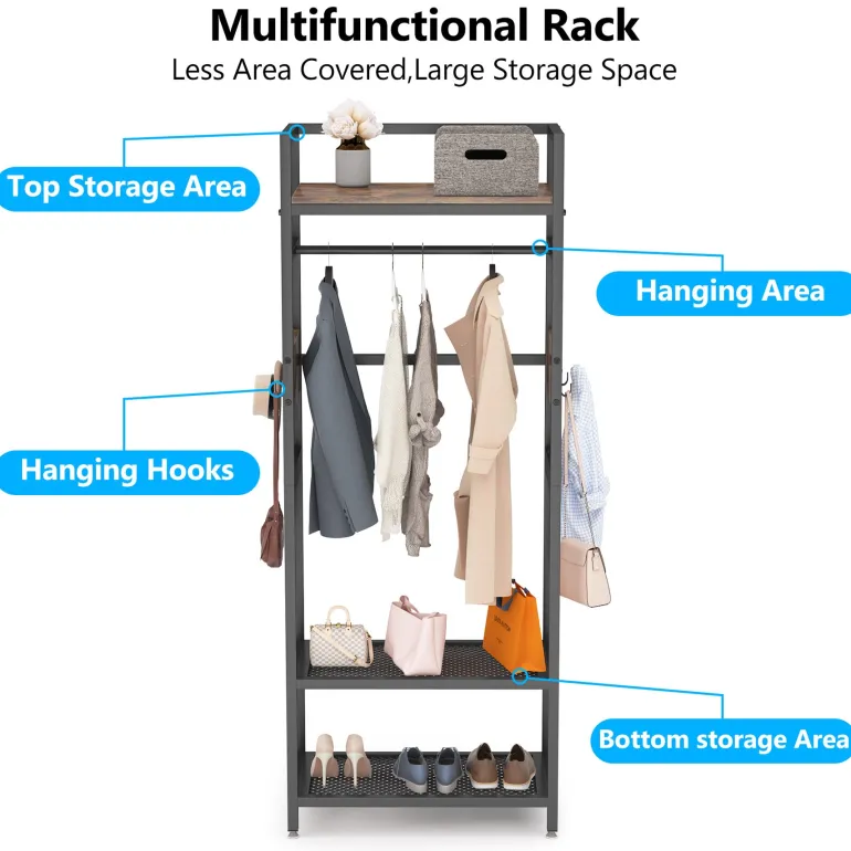 Best Sale Tribesigns Front view of 's Freestanding Closet Organizer, Small Entryway Coat Garments Rack, showcasing its minimalist design and space-saving features.