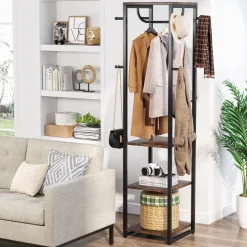 Cheap Tribesigns Full-frontal shot of 's Coat Rack, Freestanding Corner Hall Tree with 4 Shelves 8 Hooks.