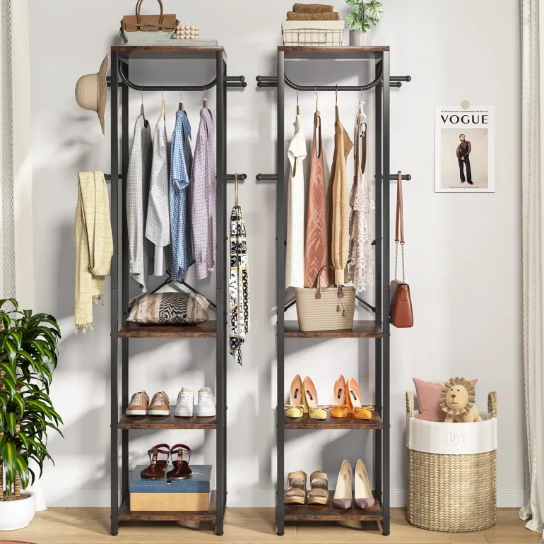 Cheap Tribesigns Full-frontal shot of 's Coat Rack, Freestanding Corner Hall Tree with 4 Shelves 8 Hooks.