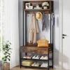 Online Tribesigns Full-frontal shot of 's Industrial Coat Rack Shoe Bench, Entryway Hall Tree with Drawer & Hooks.