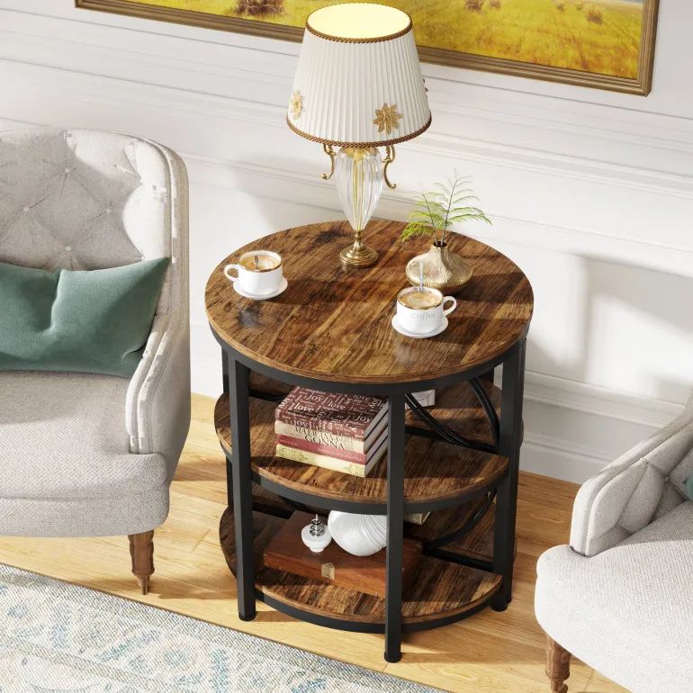 Shop Tribesigns Half - Round End Table, 3 - Tier Narrow Side Table with Metal Frame