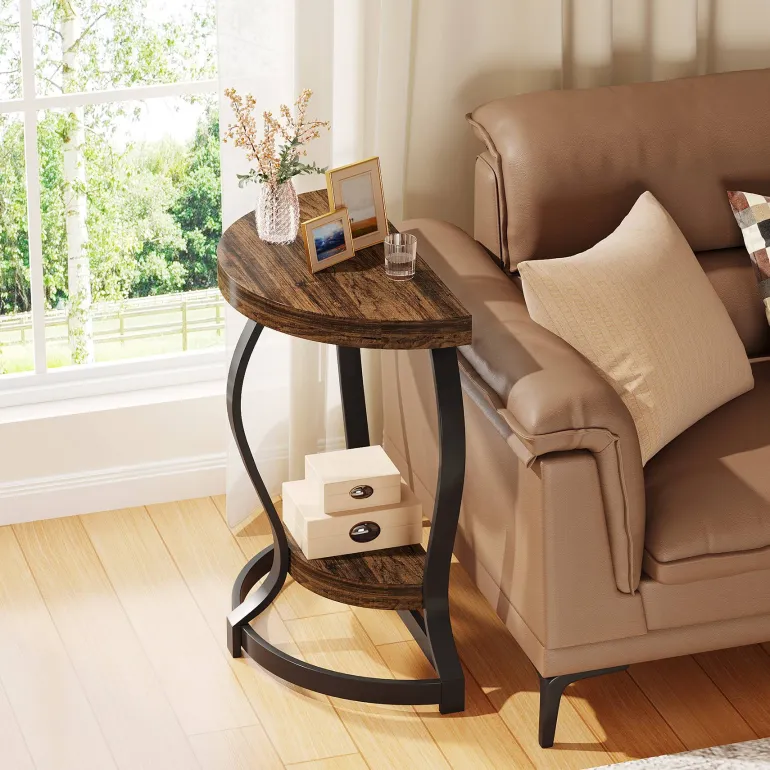 Cheap Tribesigns Half - Round End Table, Side Table with 2 - Tier Shelves