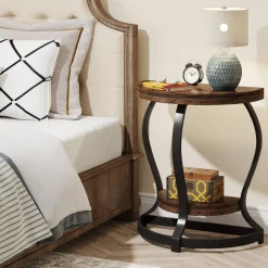 Cheap Tribesigns Half - Round End Table, Side Table with 2 - Tier Shelves