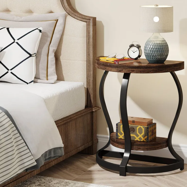 Cheap Tribesigns Half - Round End Table, Side Table with 2 - Tier Shelves