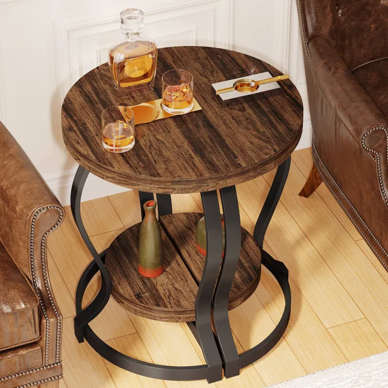 Cheap Tribesigns Half - Round End Table, Side Table with 2 - Tier Shelves