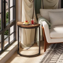 Store Tribesigns Half Round End Table, Narrow Side Table with Metal Frame