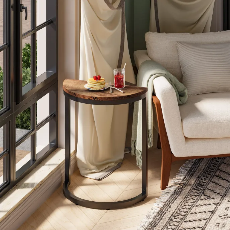 Store Tribesigns Half Round End Table, Narrow Side Table with Metal Frame