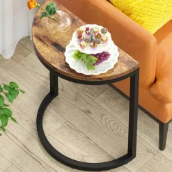 Store Tribesigns Half Round End Table, Narrow Side Table with Metal Frame