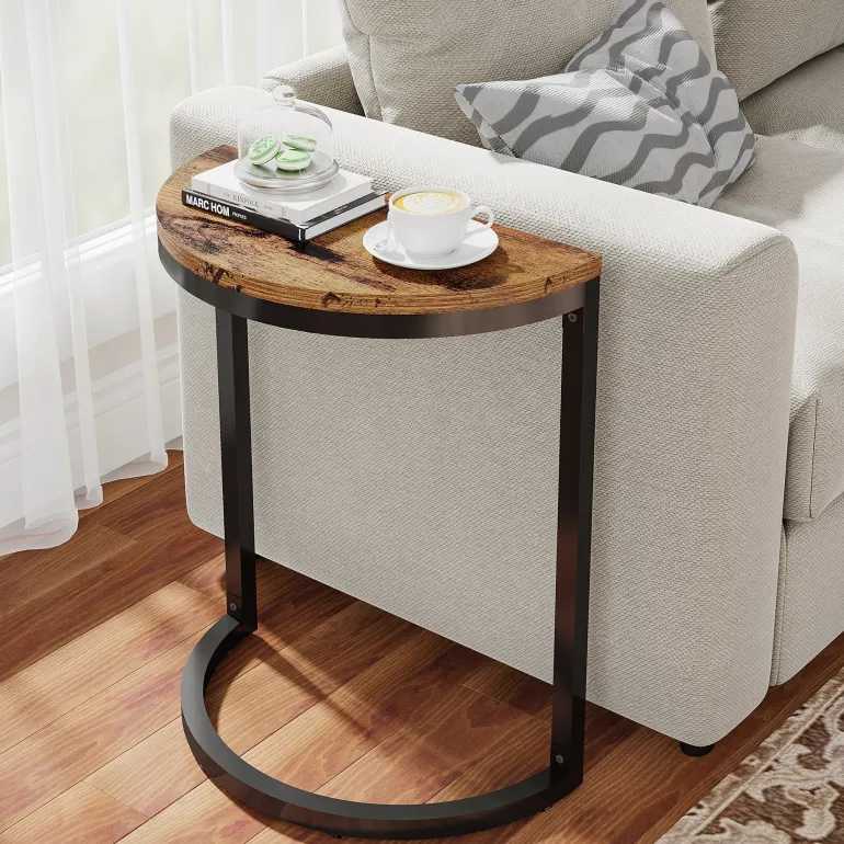 Store Tribesigns Half Round End Table, Narrow Side Table with Metal Frame