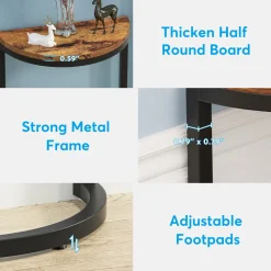 Store Tribesigns Half Round End Table, Narrow Side Table with Metal Frame