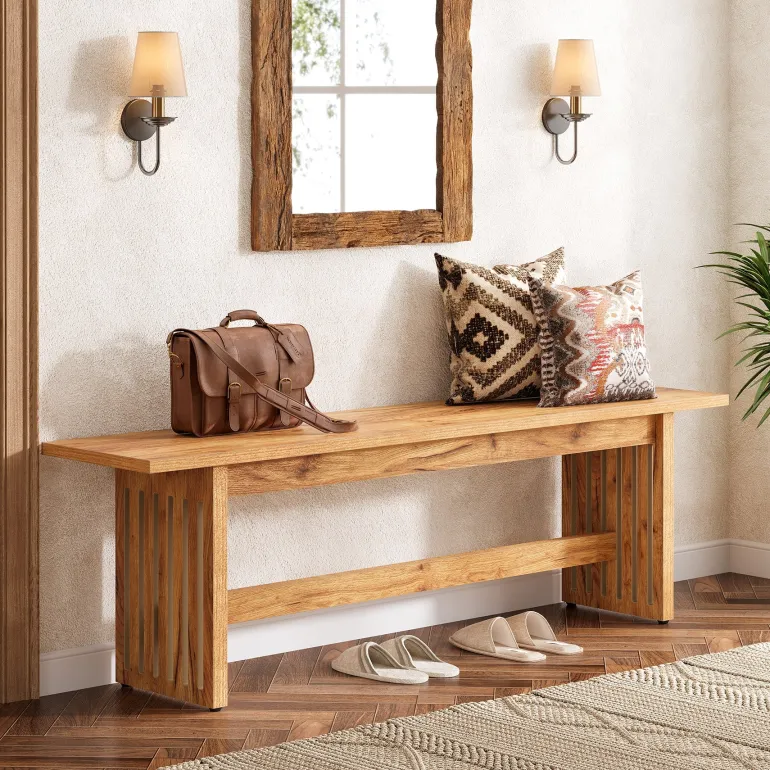 Best Tribesigns Hallway view of 59" 's Entry Bench, Farmhouse Kitchen Bench Bedroom Bed Bench.