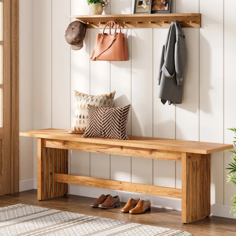 Best Tribesigns Hallway view of 59" 's Entry Bench, Farmhouse Kitchen Bench Bedroom Bed Bench.