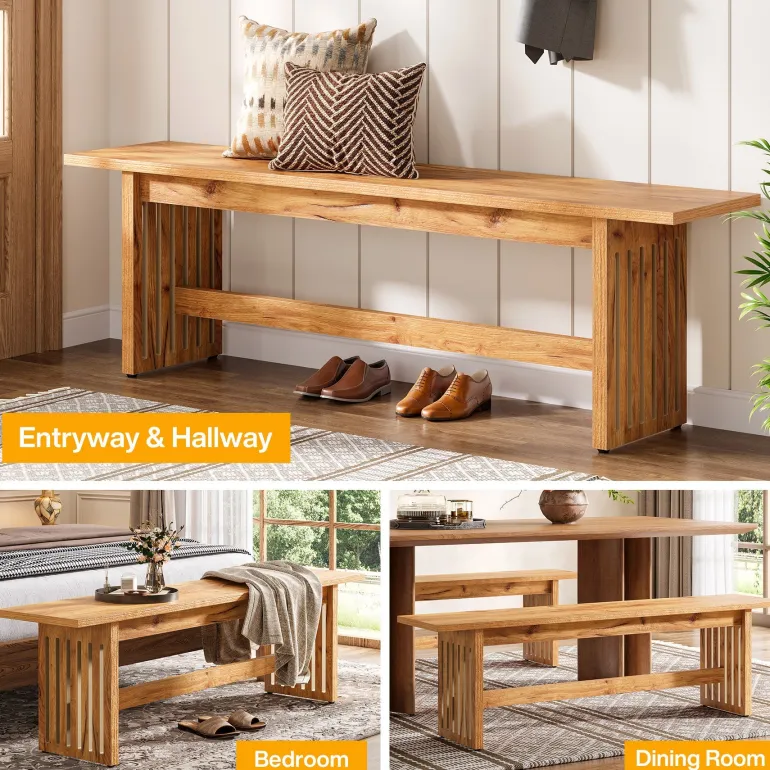 Best Tribesigns Hallway view of 59" 's Entry Bench, Farmhouse Kitchen Bench Bedroom Bed Bench.
