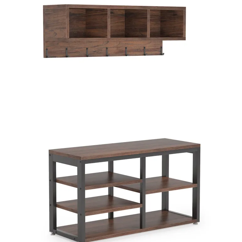 Cheap Tribesigns Hallway view of 's 5 IN 1 Coat Rack Shoe Bench Set, Hall Tree with Wall Mounted Shelf.