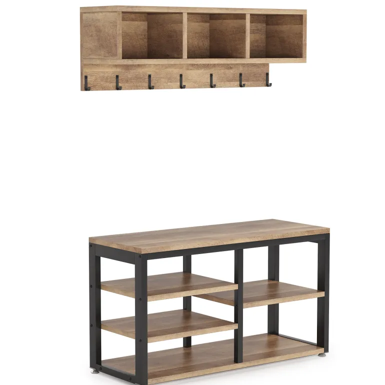 Cheap Tribesigns Hallway view of 's 5 IN 1 Coat Rack Shoe Bench Set, Hall Tree with Wall Mounted Shelf.