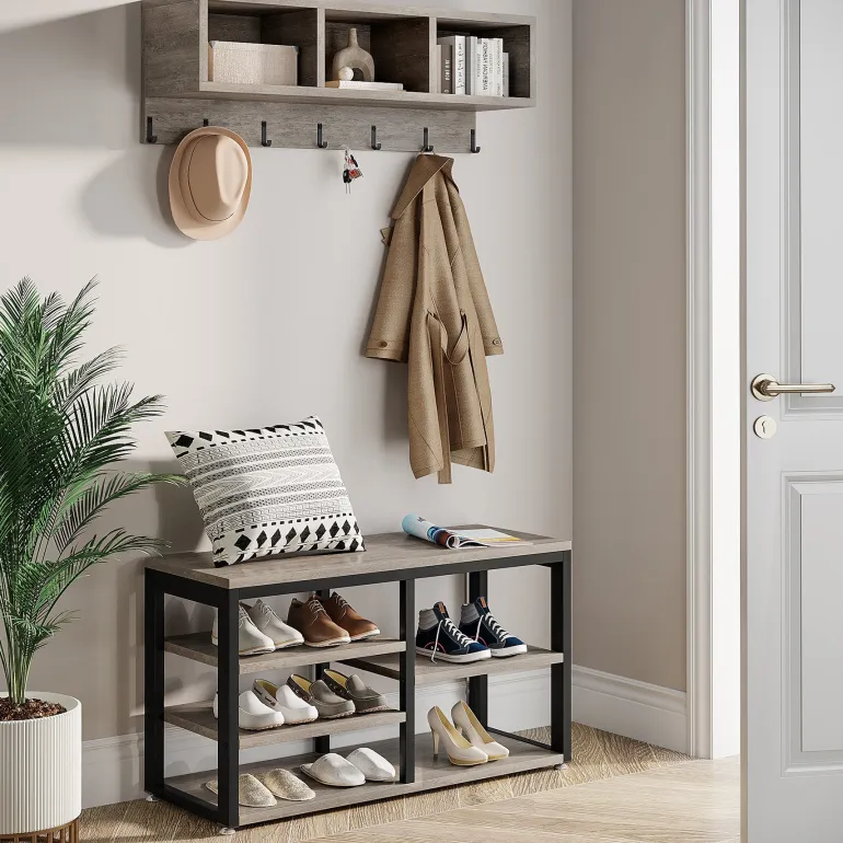 Cheap Tribesigns Hallway view of 's 5 IN 1 Coat Rack Shoe Bench Set, Hall Tree with Wall Mounted Shelf.
