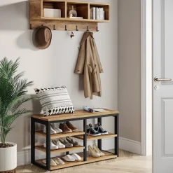Cheap Tribesigns Hallway view of 's 5 IN 1 Coat Rack Shoe Bench Set, Hall Tree with Wall Mounted Shelf.