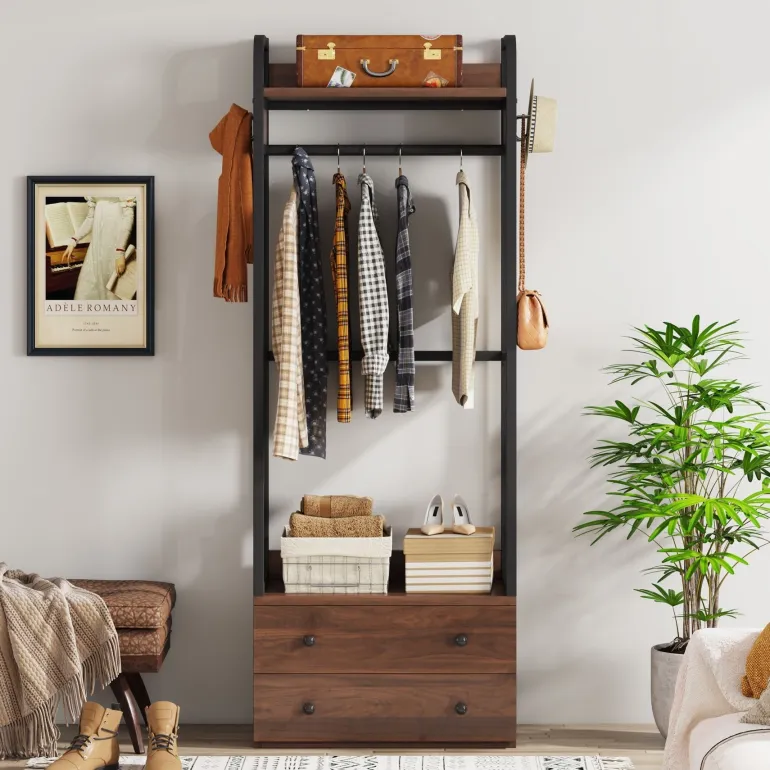 Cheap Tribesigns Hallway view of 's Freestanding Closet Organizer, Coat Rack with Drawers and Shelves.