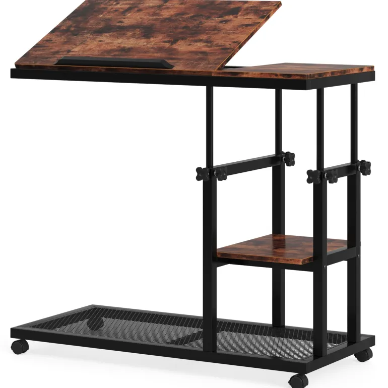 New Tribesigns Height Adjustable C Table, Mobile Side Table with Tiltable Drawing Board