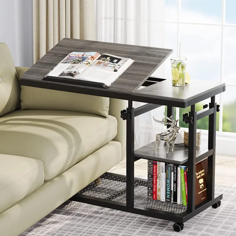 New Tribesigns Height Adjustable C Table, Mobile Side Table with Tiltable Drawing Board