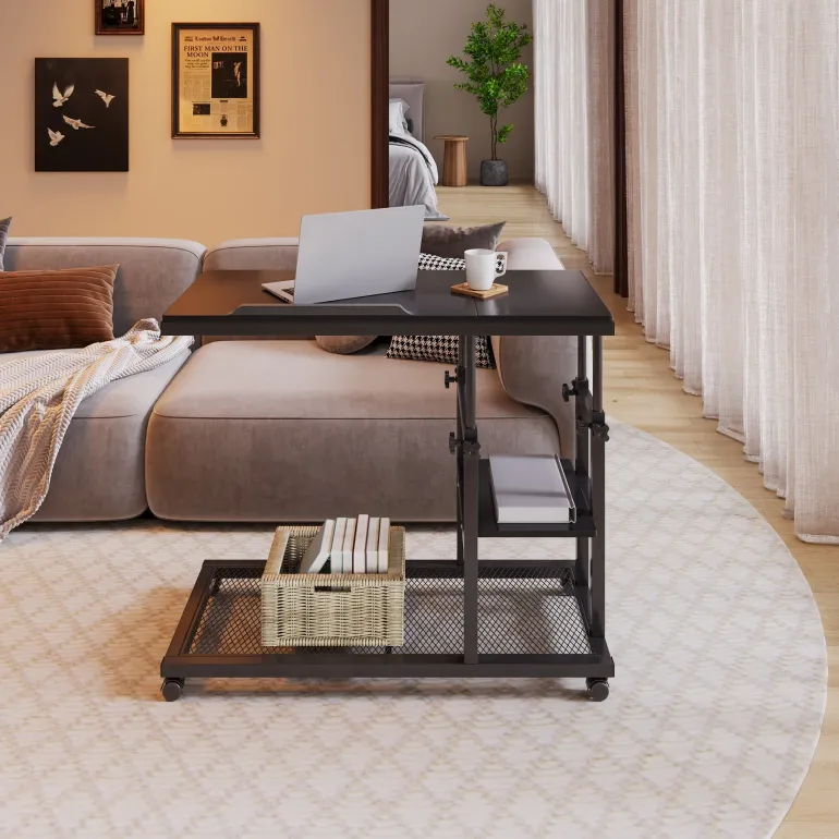New Tribesigns Height Adjustable C Table, Mobile Side Table with Tiltable Drawing Board