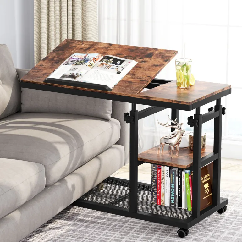 New Tribesigns Height Adjustable C Table, Mobile Side Table with Tiltable Drawing Board