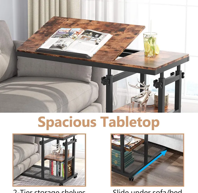 New Tribesigns Height Adjustable C Table, Mobile Side Table with Tiltable Drawing Board