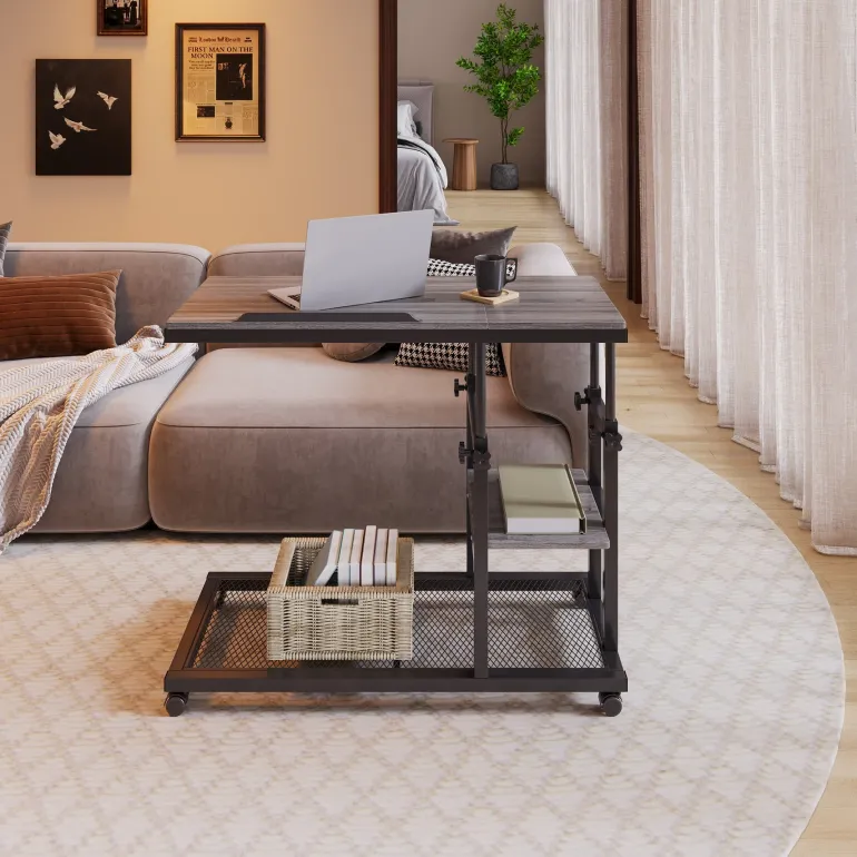 New Tribesigns Height Adjustable C Table, Mobile Side Table with Tiltable Drawing Board