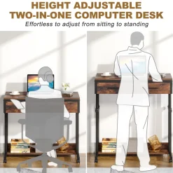 Hot Tribesigns Height Adjustable Desk, Mobile Side Table Portable Desk with Drawers