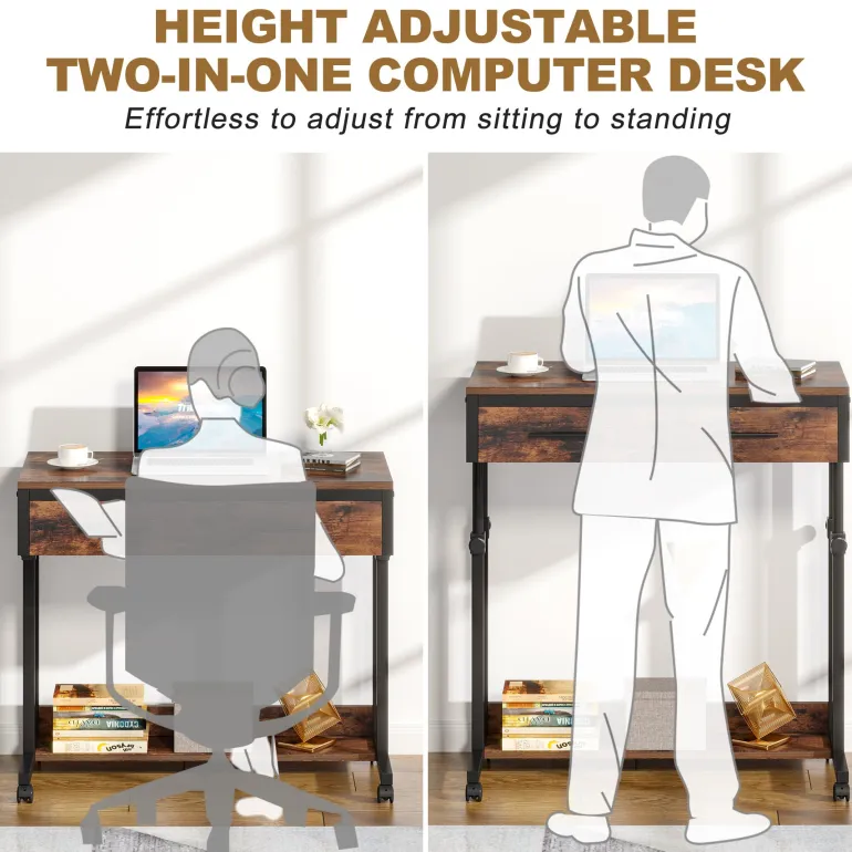 Hot Tribesigns Height Adjustable Desk, Mobile Side Table Portable Desk with Drawers