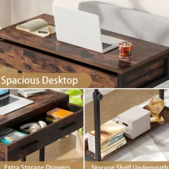 Hot Tribesigns Height Adjustable Desk, Mobile Side Table Portable Desk with Drawers